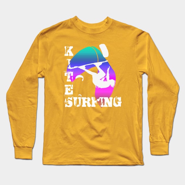 Kite Surfing WIth Freestyle Kitesurfer And Kite 17 Long Sleeve T-Shirt by taiche